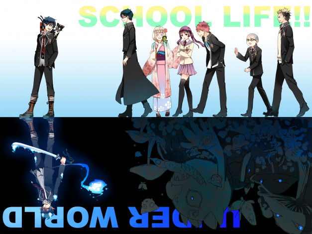 Обои картинки фото аниме, ao no exorcist, юкио, рин, синий, экзорцист, арт, братья