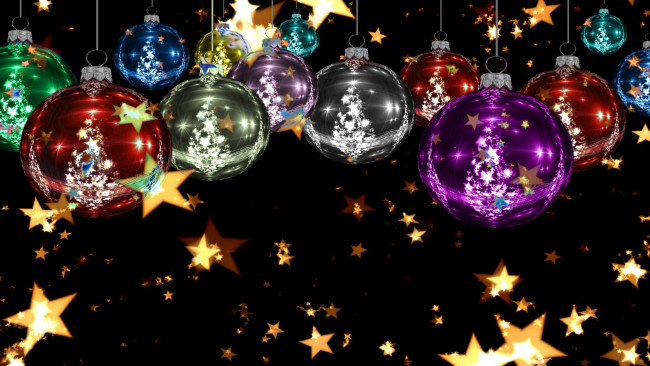 Обои картинки фото праздничные, 3д графика , новый год, звезды, шары