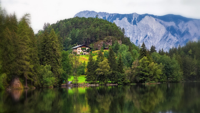 Обои картинки фото lake at oetz, tyrol, austria, города, - здания,  дома, lake, at, oetz