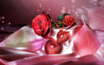 обоя праздничные, день, св, валентина, сердечки, любовь, роза