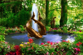 Картинка природа парк фонтан деревья цветы