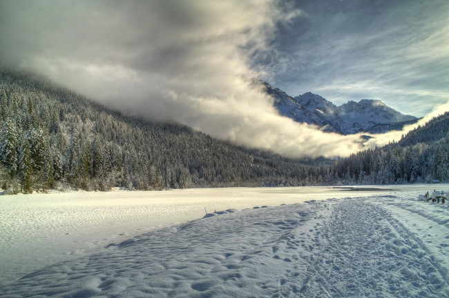 Обои картинки фото austrian, alps, природа, горы, дорога, снег