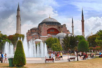 обоя города, стамбул , турция, фонтаны, мечеть