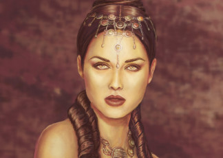 Картинка фэнтези девушки жрица макияж королева взгляд лицо девушка украшения прическа плечи губы