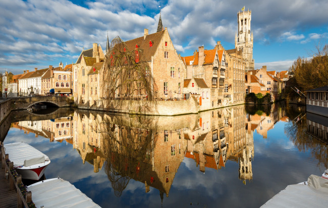 Обои картинки фото brugge, города, брюгге , бельгия, здания, мост, канал