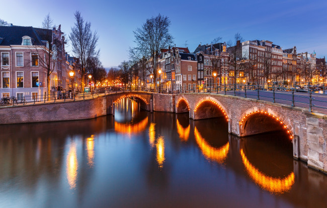 Обои картинки фото amsterdam, города, амстердам , нидерланды, канал, мост