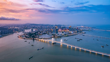 Картинка города макао+ китай город городской пейзаж мост море закат макао