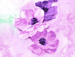 обоя рисованное, цветы, фиолетовые