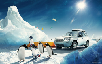 Картинка разное компьютерный дизайн автомобиль пингвины лёд сноуборд
