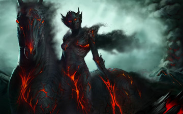 Картинка фэнтези демоны вулкан дым адский конь демон
