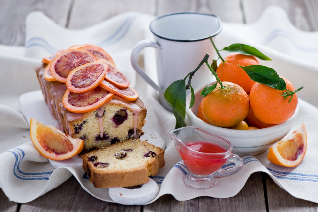 Обои картинки фото еда, разное, апельсины, кекс