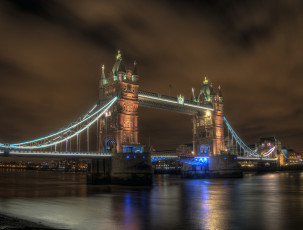 Картинка tower+bridge города лондон+ великобритания мост река ночь