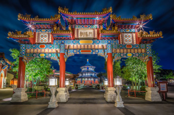 обоя beautiful gates of china,  - world showcase, города, - другое, врата, дорожка, парк