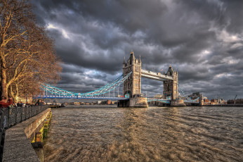 Картинка river+thames+and+tower+bridge города лондон+ великобритания набережная мост река