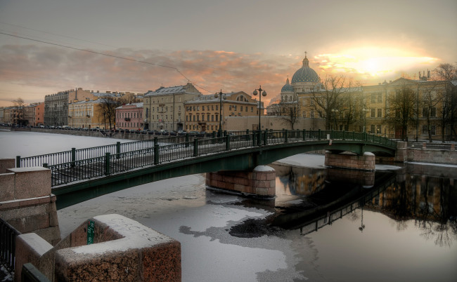 Обои картинки фото города, санкт-петербург,  петергоф , россия, зима, фонтанка