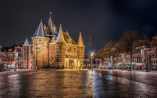 Обои картинки фото города, амстердам , нидерланды, велосипеды, башни, крепость