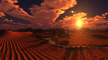 Картинка 3д+графика природа+ nature облака оазис пустыпя