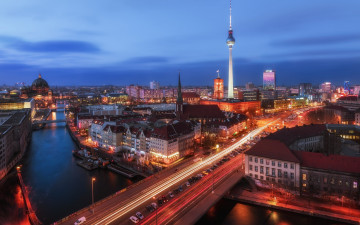Картинка города берлин+ германия утро вечер берлин небо огни город