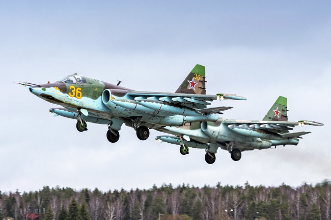 Обои картинки фото su-25bm, авиация, боевые самолёты, ввс, россия