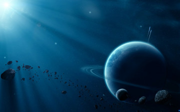 Картинка космос арт планета кольца лучи