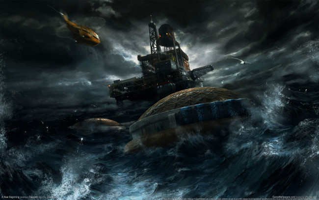 Обои картинки фото new, beginning, видео, игры, платформа, море, вертолёт, шторм