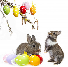 обоя праздничные, - пасха, easter, bunny, rabbit, spring, decoration, willow, twig, flowers, eggs, colorful, пасха, кролики, весна, верба, цветы, пасхальный, крашеные, яйца, корзина, ветки