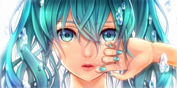 Картинка vocaloid аниме рука лицо девушка hatsune miku masami chie арт пузыри
