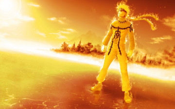 Картинка аниме naruto блондин джинчурики парень ярко жёлтый режим кьюби ели солнце наруто