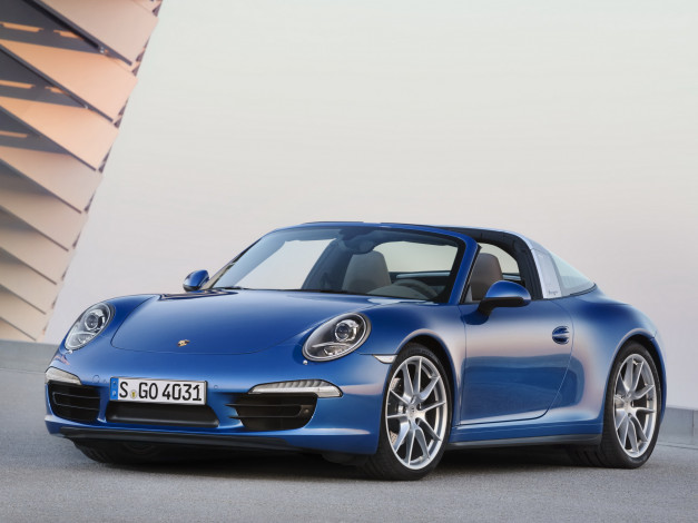 Обои картинки фото автомобили, porsche, 911, targa, 4, 991, 2014, синий