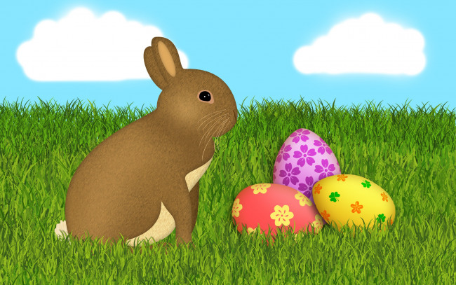 Обои картинки фото праздничные, пасха, кролик, яйца, трава