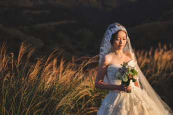 Картинка девушки -unsort+ азиатки колосья поле азиатка невеста свадьба девушка букет