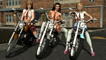 обоя мотоциклы, 3d, девушки, фон, взгляд