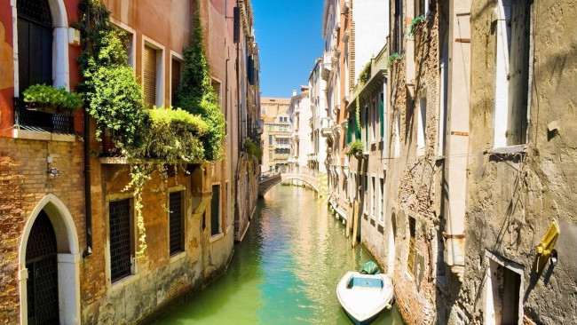 Обои картинки фото города, венеция , италия, лодка, мостик, канал