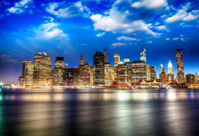 Обои картинки фото города, нью-йорк , сша, небо, река, небоскребы, нью, йорк