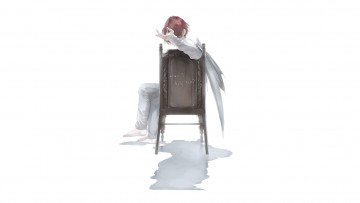 Картинка аниме ангелы +демоны re art надпись стул крылья парень