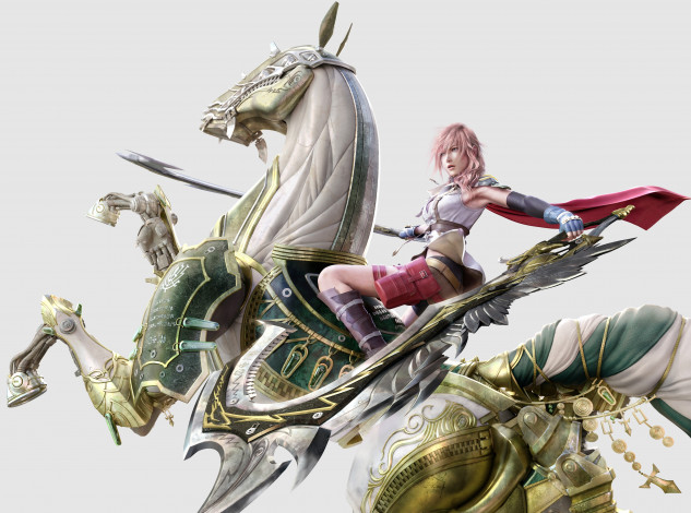 Обои картинки фото видео игры, final fantasy xiii, лошадь, девушка, робот