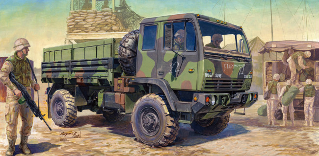 Обои картинки фото рисованное, армия, солдаты, автомобиль