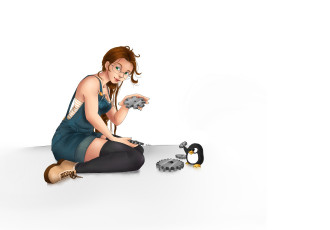 Картинка компьютеры linux девушка логотип фон взгляд