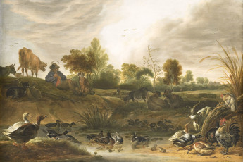 Картинка рисованное живопись корнелис сафтлевен картина дерево птицы масло