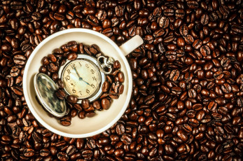 Картинка еда кофе +кофейные+зёрна часы зерна чашка