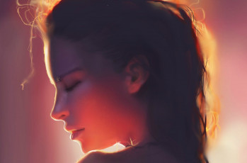 Картинка рисованное люди свет девушка лицо профиль закрытые глаза волосы