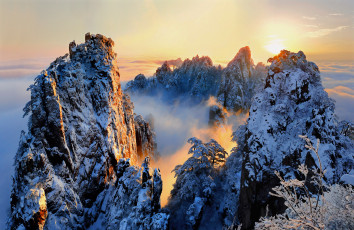 Картинка природа горы снег скалы зима пейзаж закат