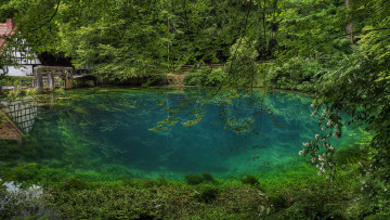 Картинка природа реки озера j blautopf источник блау в южной германии
