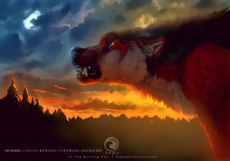 Картинка календари фэнтези оборотень волк луна клыки животное calendar 2020