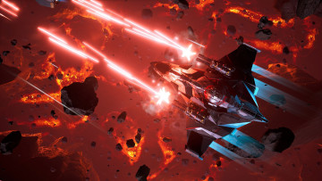 Картинка видео+игры chorus +rise+as+one корабль выстрелы астероиды огонь