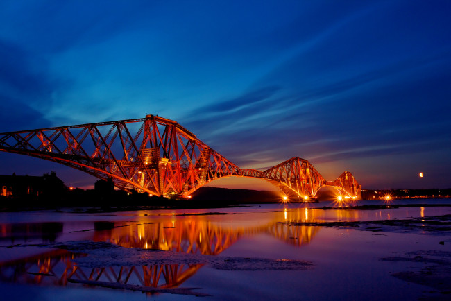Обои картинки фото города, мосты, вечер, огни, река, шотландия, scotland, конструкция