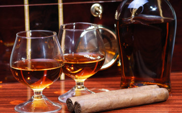 Картинка whisky еда напитки бокалы бутылка сигары виски