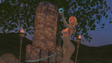 Картинка 3д+графика fantasy+ фантазия магия меч девушка дерево камень