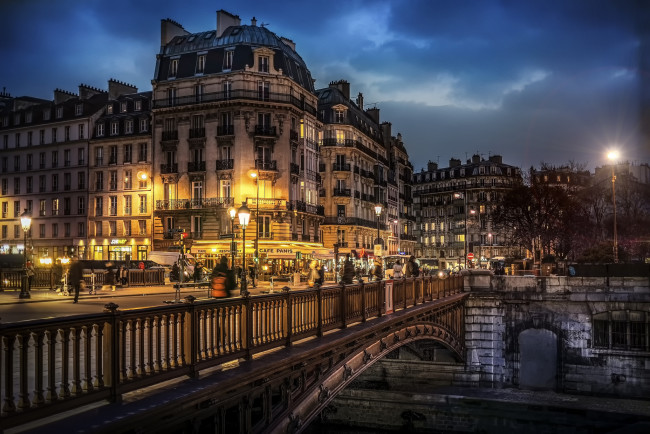 Обои картинки фото paris,  caf&, 233,  panis, города, париж , франция, огни, мост, ночь