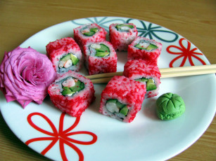Картинка еда рыба +морепродукты +суши +роллы роллы имбирь роза